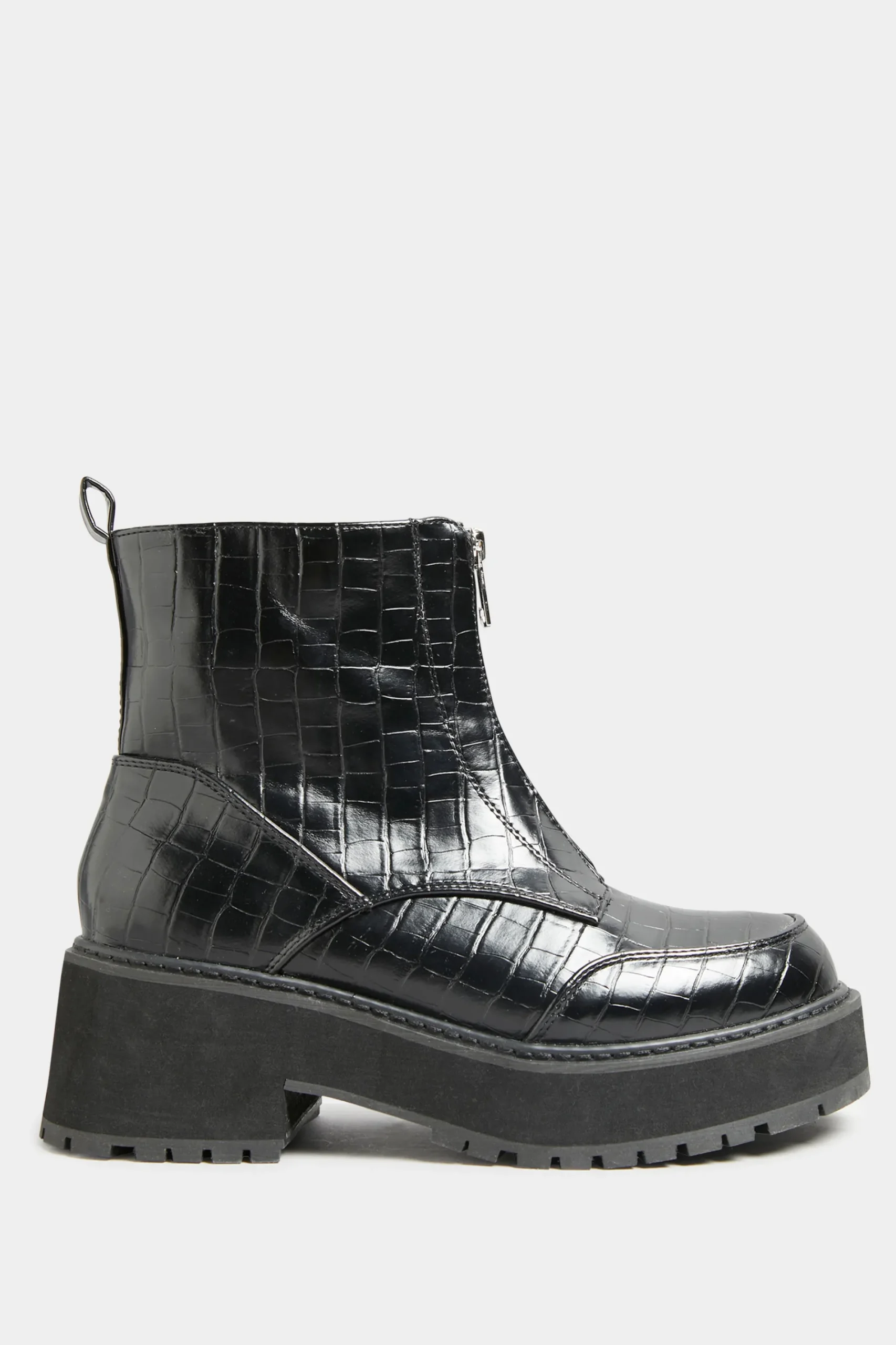 M&Co Limited Collection Black Croc Leather Look Zip Chunky Boots In Wide E Fit>Women Boots