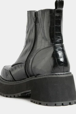 M&Co Limited Collection Black Croc Leather Look Zip Chunky Boots In Wide E Fit><noscript><img width=