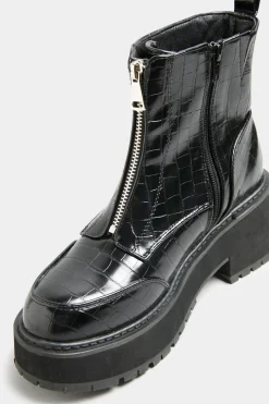 M&Co Limited Collection Black Croc Leather Look Zip Chunky Boots In Wide E Fit><noscript><img width=