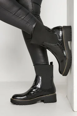 M&Co Limited Collection Limited Collection Black Croc Leather Look Ankle Boots In Standard Fit>Women Boots