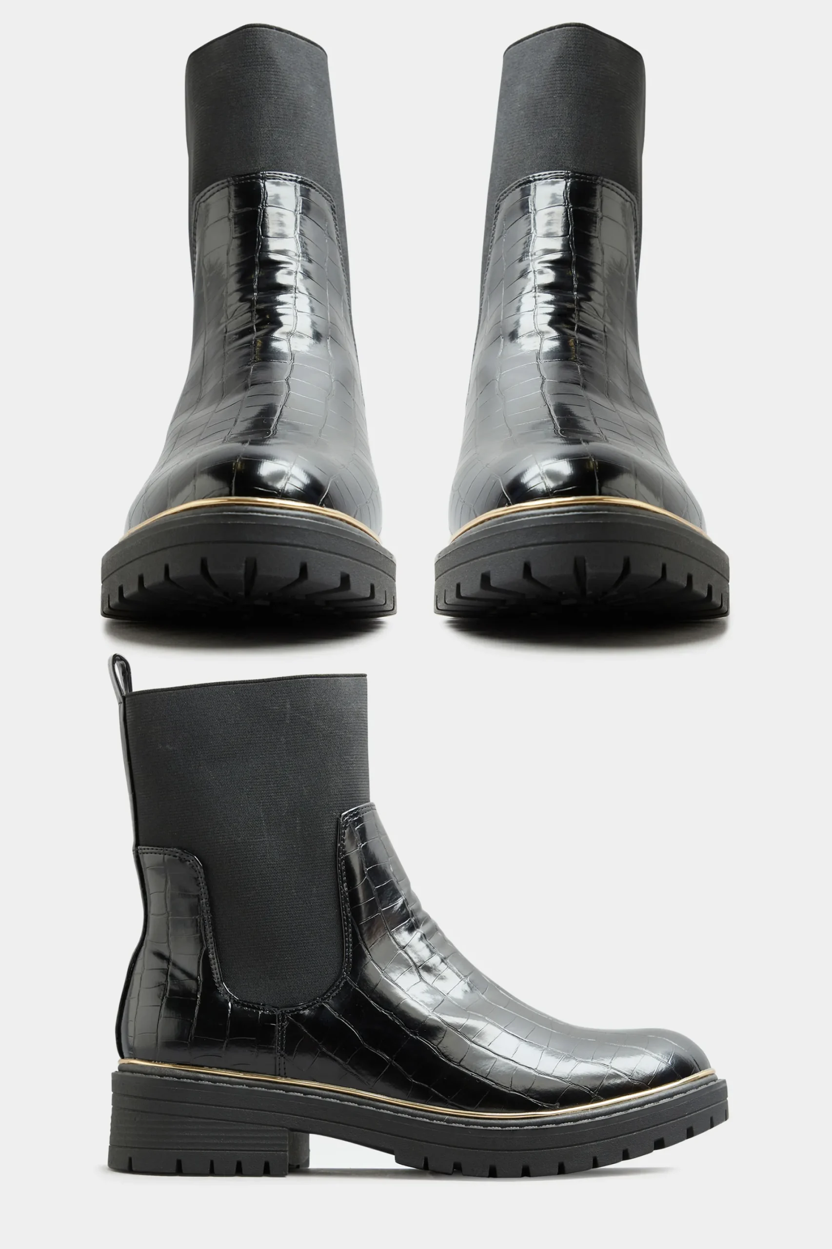 M&Co Limited Collection Limited Collection Black Croc Leather Look Ankle Boots In Standard Fit>Women Boots