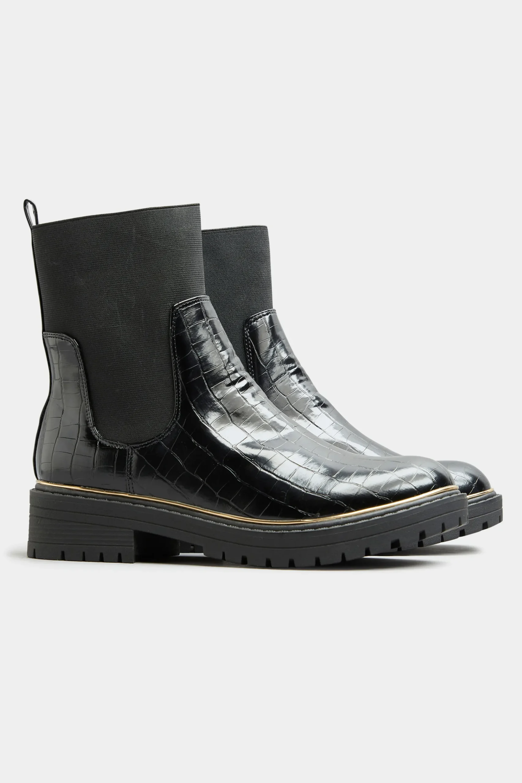 M&Co Limited Collection Limited Collection Black Croc Leather Look Ankle Boots In Standard Fit>Women Boots