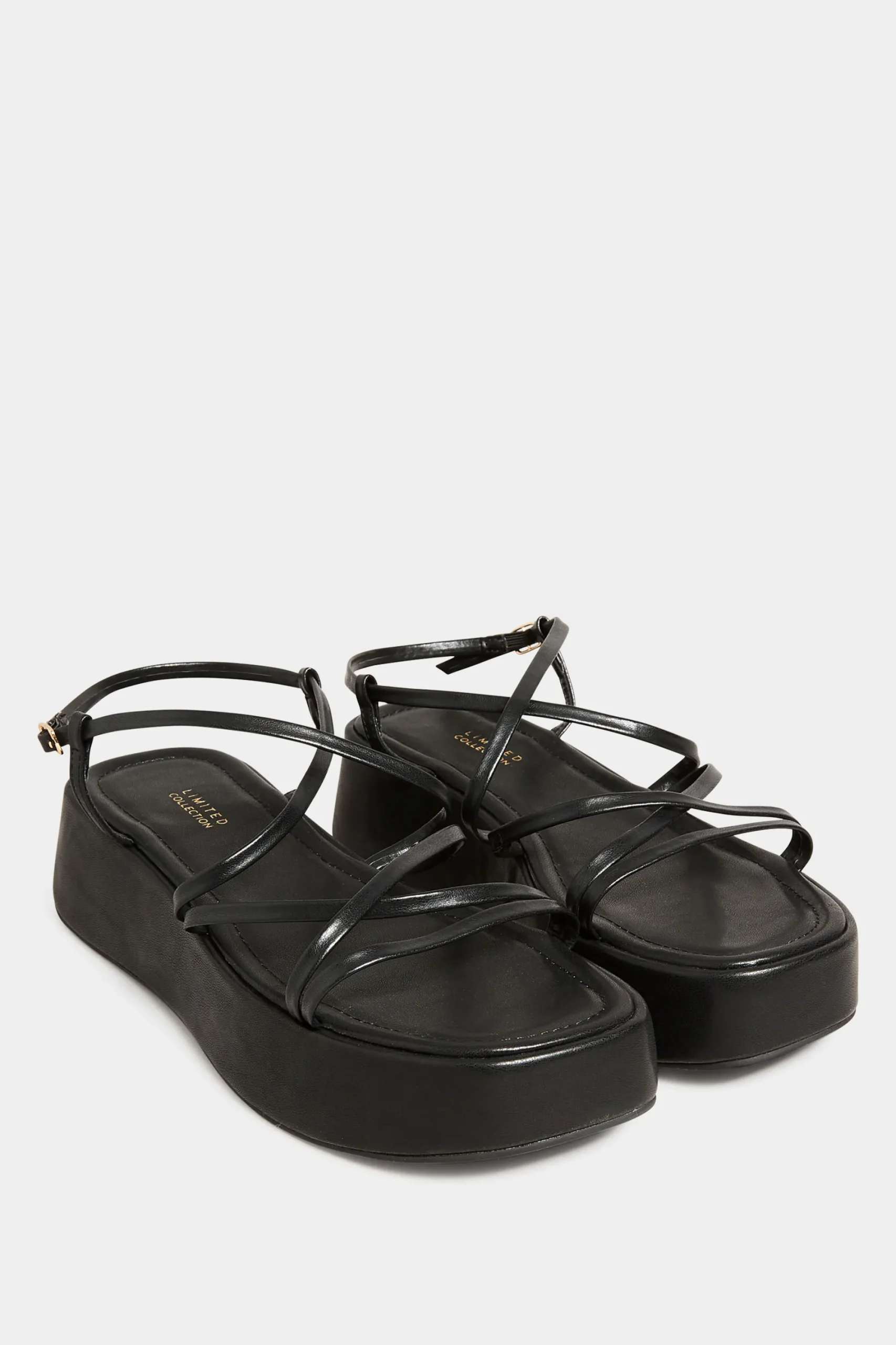 M&Co Limited Collection Limited Collection Black Strappy Flatform Sandals In Extra Wide Eee Fit>Women Flat Shoes