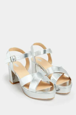 M&Co Limited Collection Limited Collection Silver Metallic Platform Heels In Wide E Fit & Extra Wide Eee Fit>Women Heels