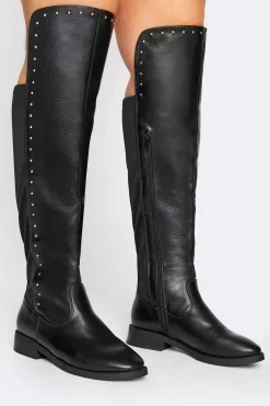 M&Co Limited Collection Limited Collection Black Pu Stud Over The Knee Boots In Wide E Fit & Extra Wide Eee Fit>Women Boots