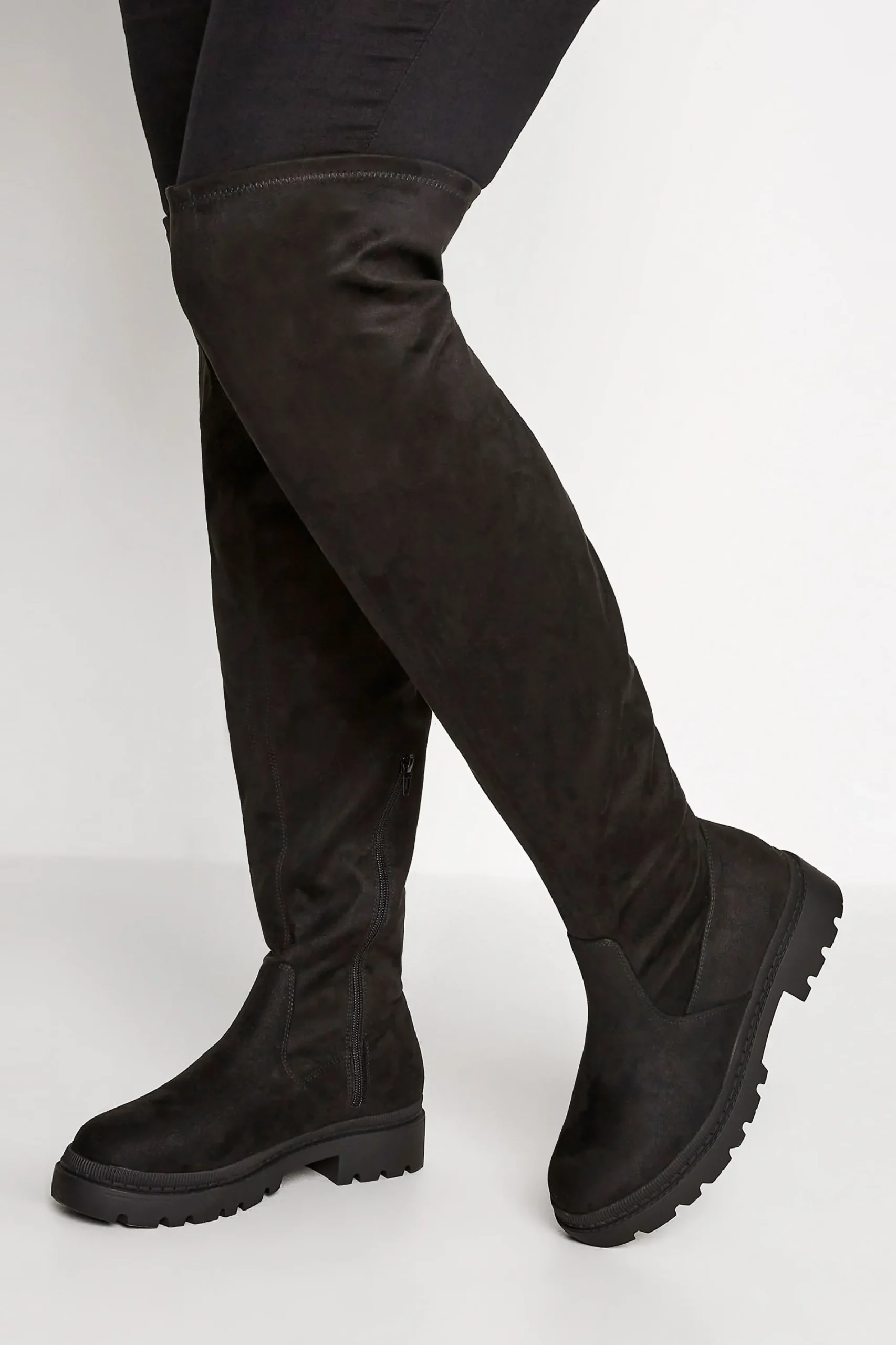 M&Co Limited Collection Limited Collection Black Suede Over The Knee Chunky Boots In Wide E Fit & Extra Wide Eee Fit>Women Boots
