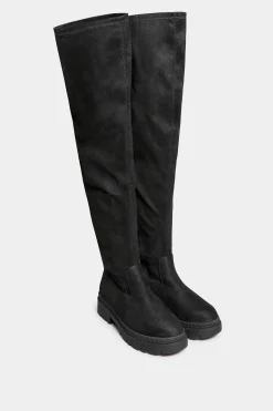 M&Co Limited Collection Limited Collection Black Suede Over The Knee Chunky Boots In Wide E Fit & Extra Wide Eee Fit>Women Boots