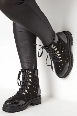 M&Co Limited Collection Limited Collection Black Faux Suede Diamante Stud Lace Up Boots In Extra Wide Eee Fit>Women Boots