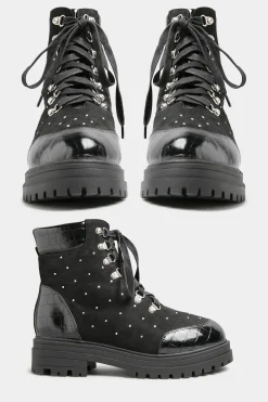 M&Co Limited Collection Limited Collection Black Faux Suede Diamante Stud Lace Up Boots In Extra Wide Eee Fit>Women Boots