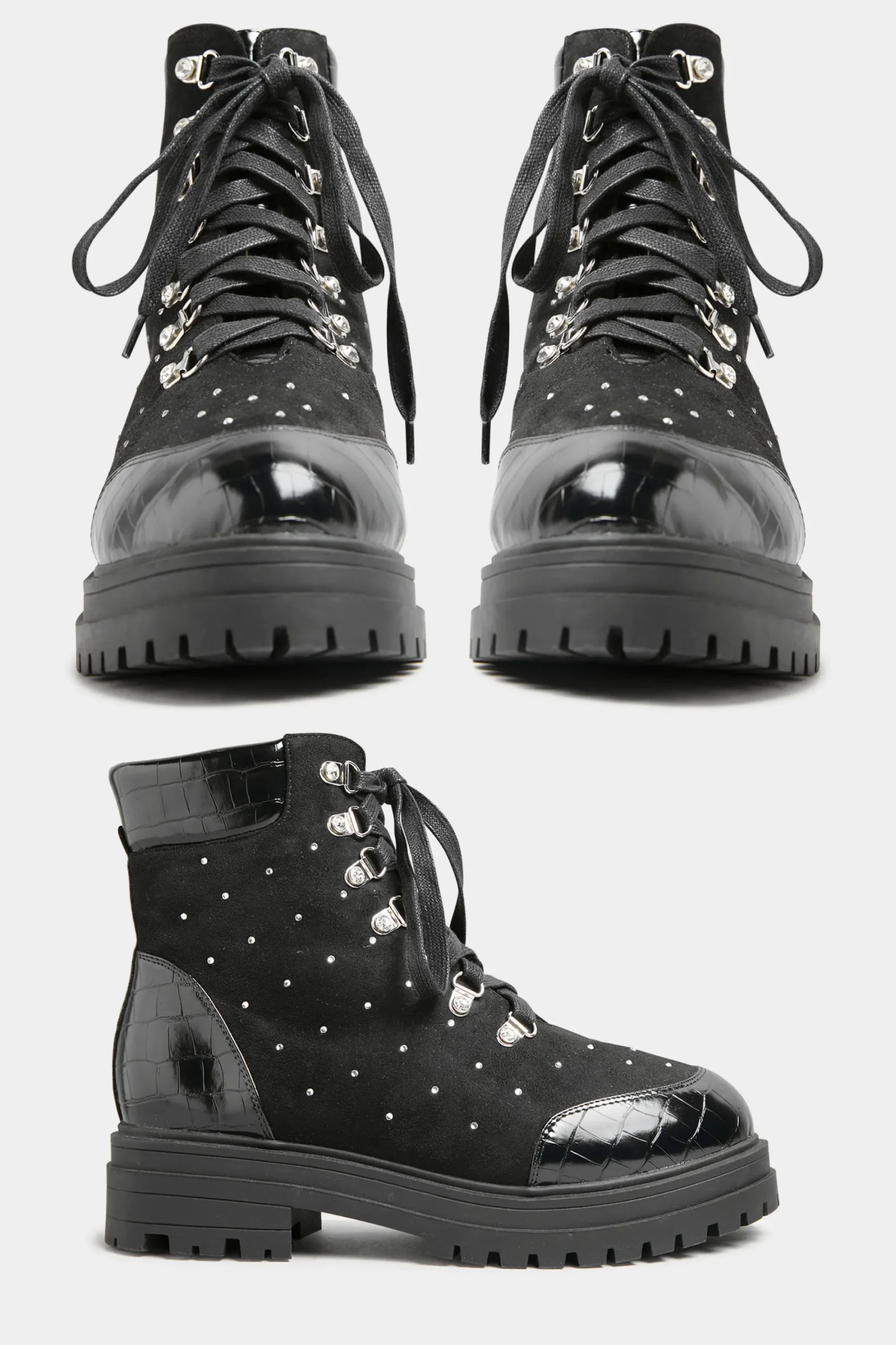 M&Co Limited Collection Limited Collection Black Faux Suede Diamante Stud Lace Up Boots In Extra Wide Eee Fit>Women Boots