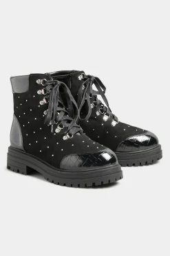 M&Co Limited Collection Limited Collection Black Faux Suede Diamante Stud Lace Up Boots In Extra Wide Eee Fit><noscript><img width=