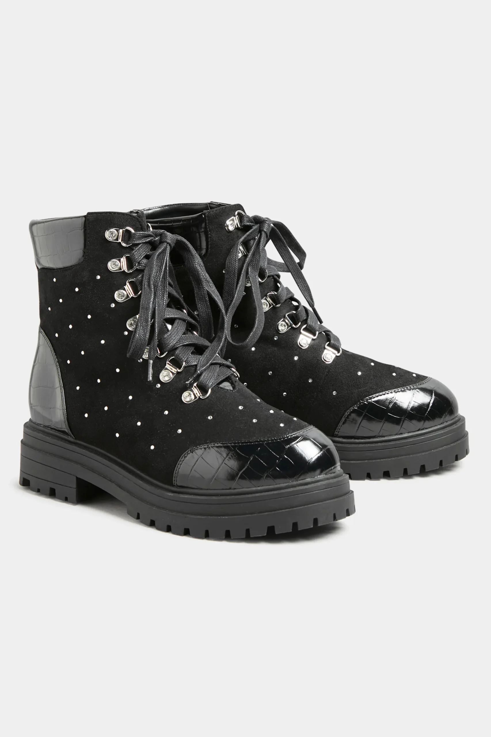 M&Co Limited Collection Limited Collection Black Faux Suede Diamante Stud Lace Up Boots In Extra Wide Eee Fit>Women Boots