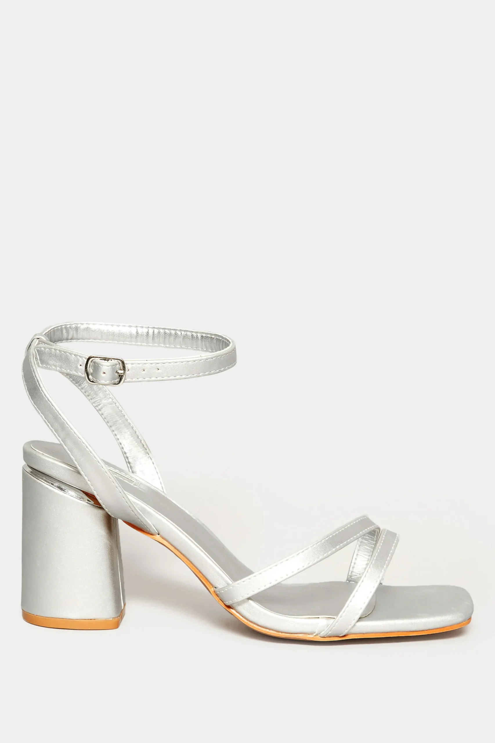 M&Co Limited Collection Limited Collection Silver Asymmetrical Block Heel Sandal In Wide E Fit & Extra Fit Eee Fit>Women Heels