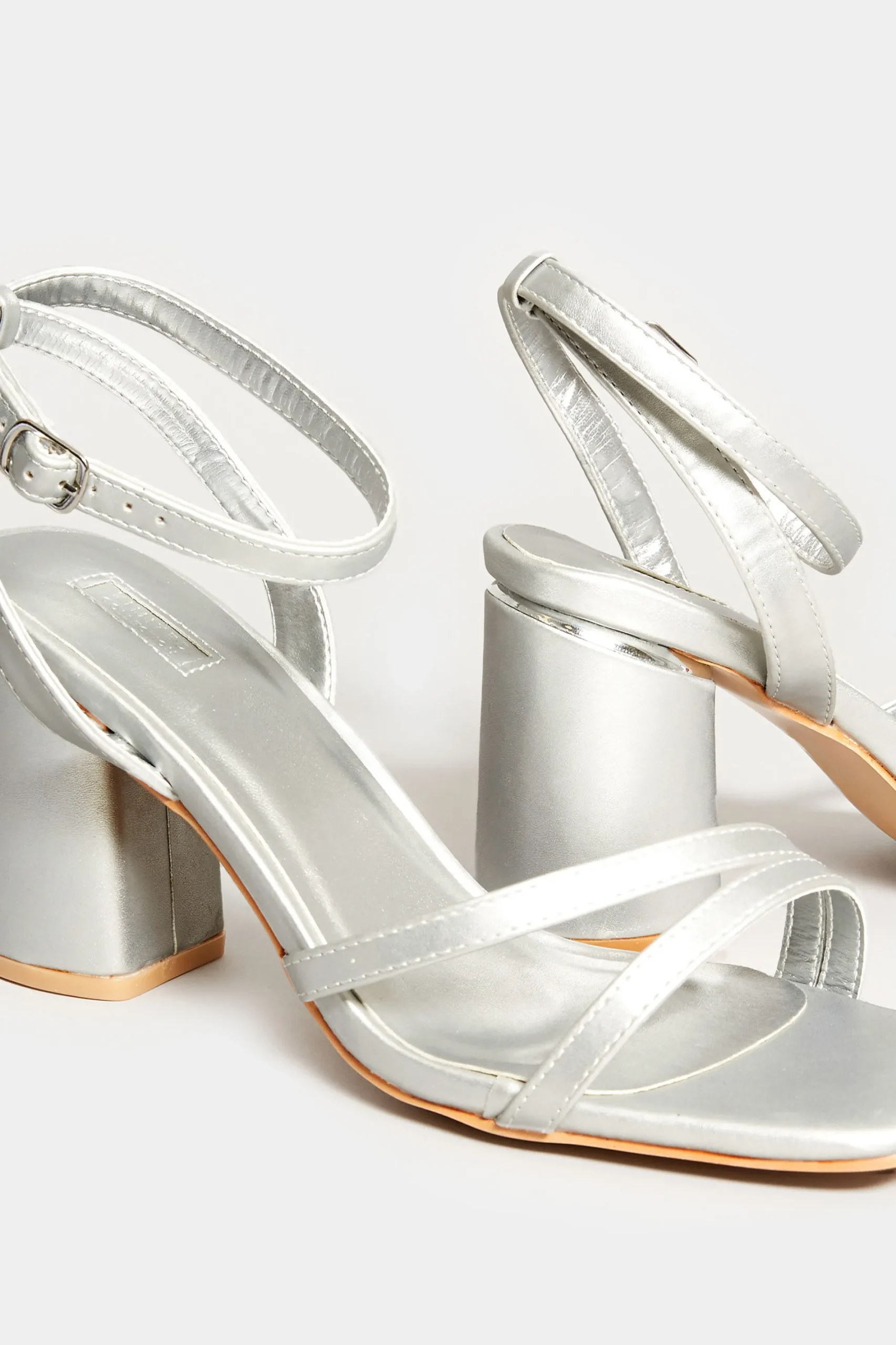 M&Co Limited Collection Limited Collection Silver Asymmetrical Block Heel Sandal In Wide E Fit & Extra Fit Eee Fit>Women Heels