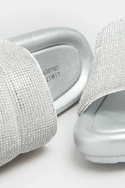 M&Co Limited Collection Limited Collection Silver Diamante Embellished Padded Silders In Wide E Fit><noscript><img width=