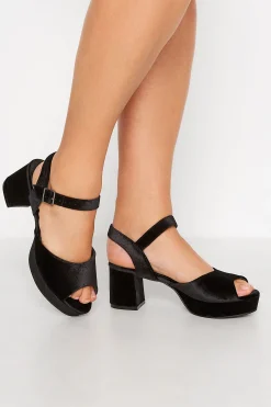 M&Co Limited Collection Limited Collection Black Velvet Platform Heels In Wide E Fit & Extra Wide Eee Fit>Women Heels