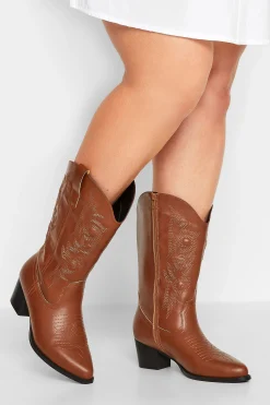 M&Co Limited Collection Limited Collection Tan Brown Cowboy Boots In Extra Wide Eee Fit>Women Boots
