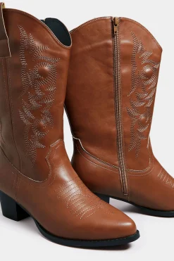 M&Co Limited Collection Limited Collection Tan Brown Cowboy Boots In Extra Wide Eee Fit><noscript><img width=