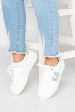 M&Co Limited Collection Limited Collection White & Mint Green Stripe Trainers In Wide Eee Fit>Women Trainers
