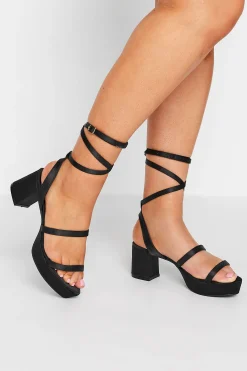 M&Co Limited Collection Limited Collection Black Satin Strappy Platform Heels In Wide E Fit & Extra Wide Eee Fit>Women Heels