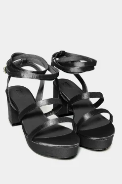 M&Co Limited Collection Limited Collection Black Satin Strappy Platform Heels In Wide E Fit & Extra Wide Eee Fit>Women Heels