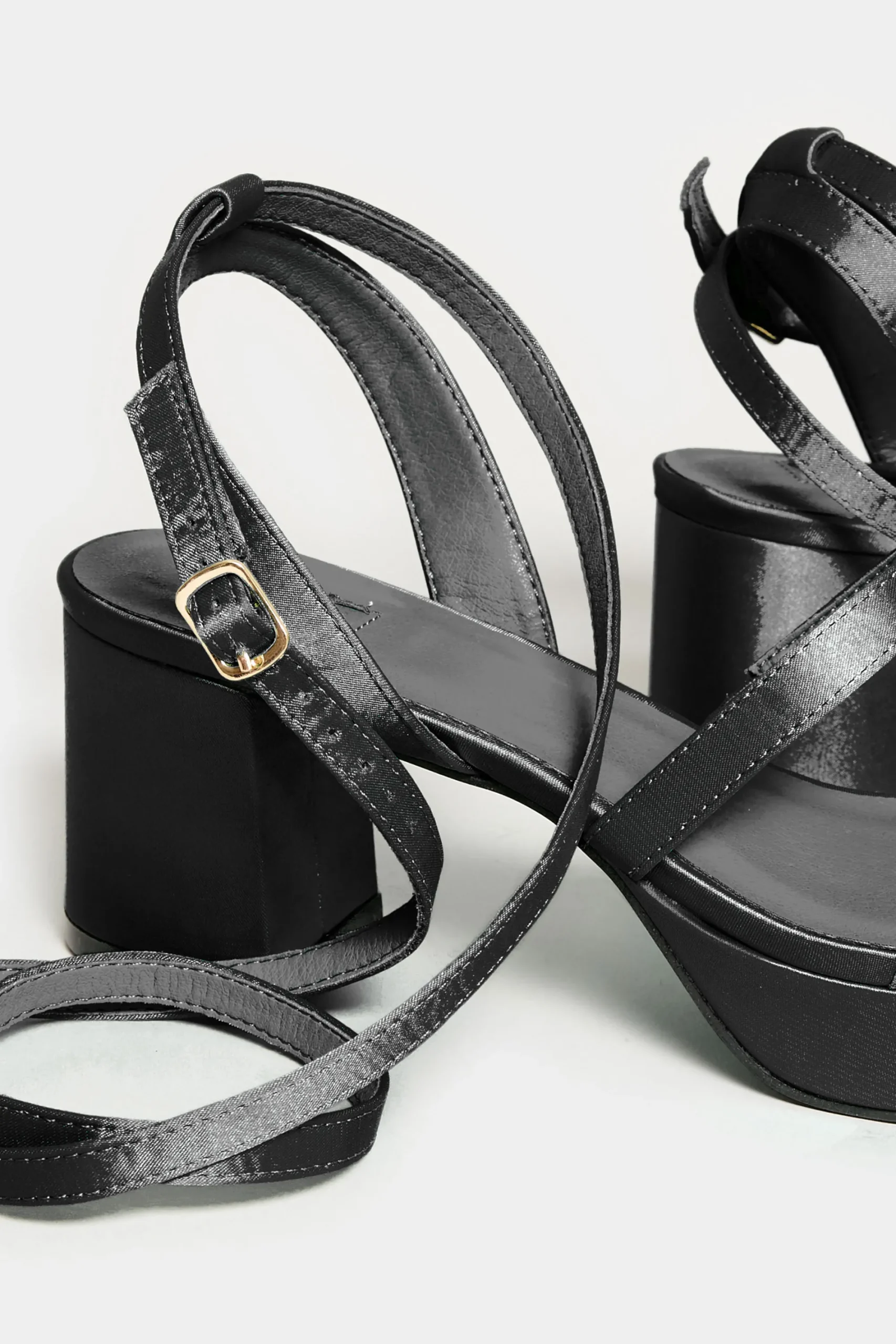 M&Co Limited Collection Limited Collection Black Satin Strappy Platform Heels In Wide E Fit & Extra Wide Eee Fit>Women Heels