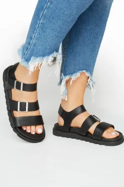 M&Co Limited Collection Limited Collection Black Footbed Buckle Sandals In Extra Wide Eee Fit>Women Flat Shoes