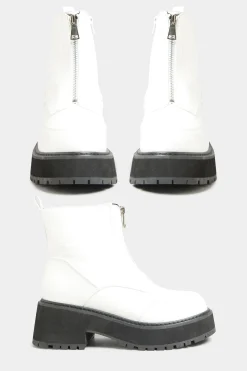 M&Co Limited Collection Limited Collection White Croc Leather Look Zip Chunky Boots In Wide E Fit>Women Boots