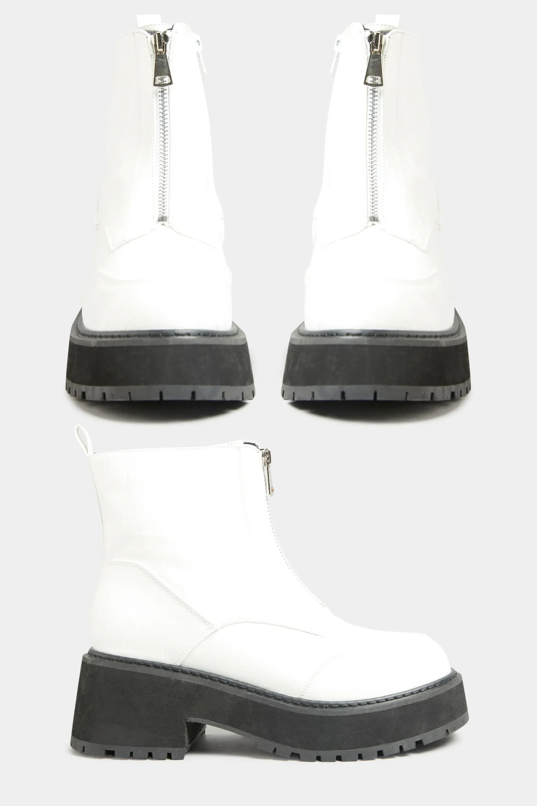 M&Co Limited Collection Limited Collection White Croc Leather Look Zip Chunky Boots In Wide E Fit>Women Boots