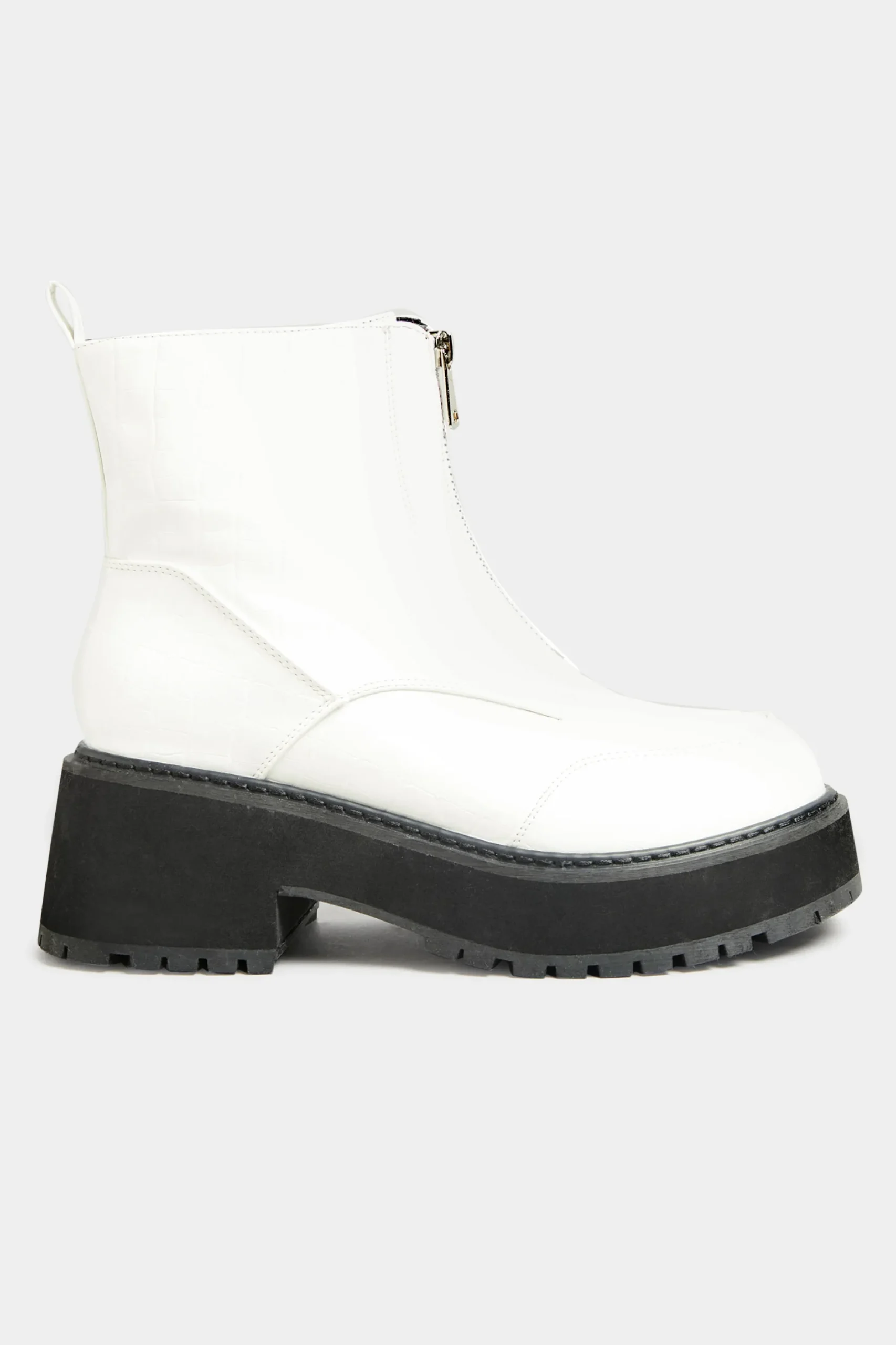 M&Co Limited Collection Limited Collection White Croc Leather Look Zip Chunky Boots In Wide E Fit>Women Boots