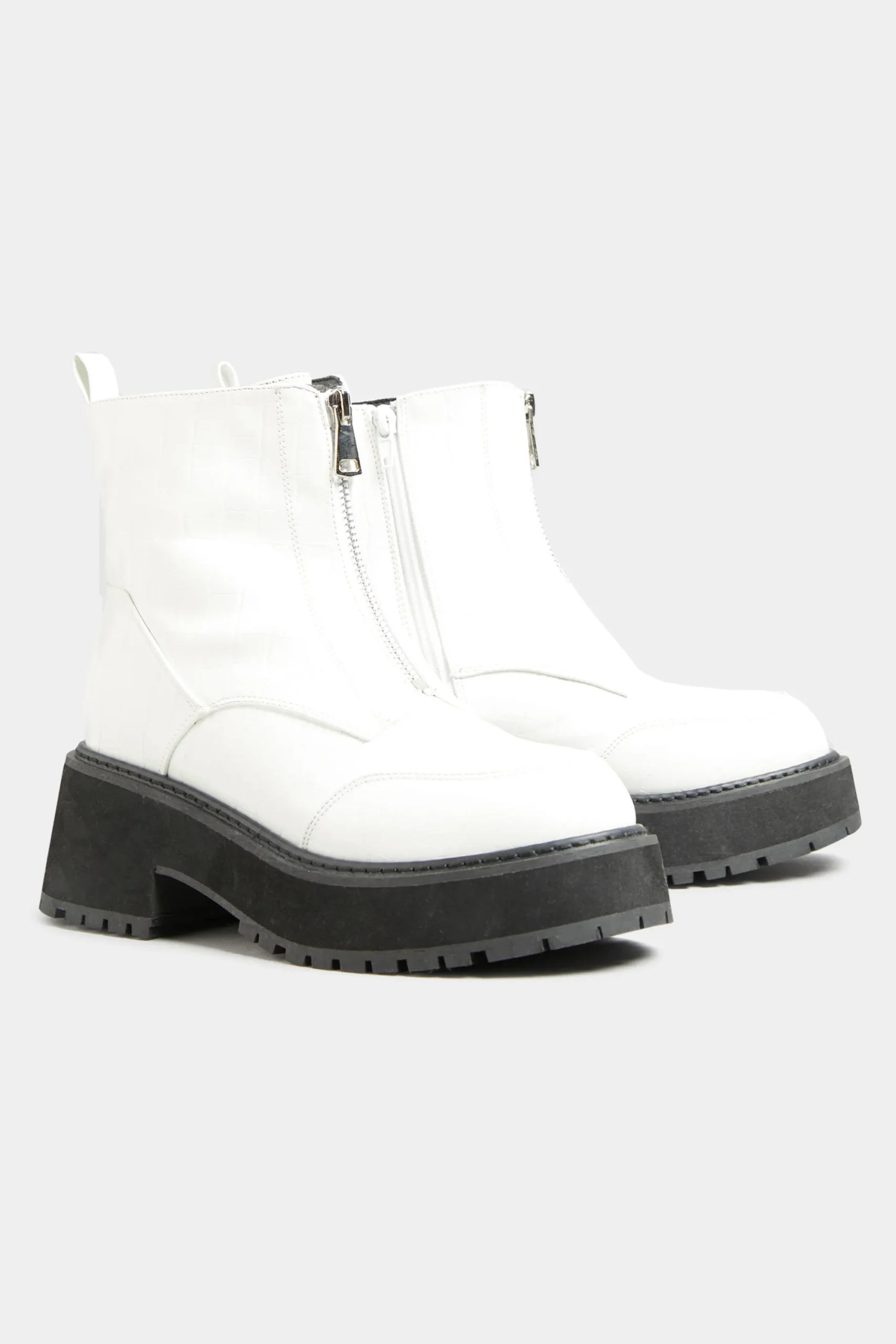 M&Co Limited Collection Limited Collection White Croc Leather Look Zip Chunky Boots In Wide E Fit>Women Boots