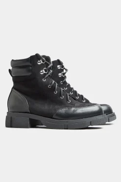 M&Co Limited Collection Limited Collection Black Faux Suede & Leather Lace Up Boots In Wide E Fit>Women Boots