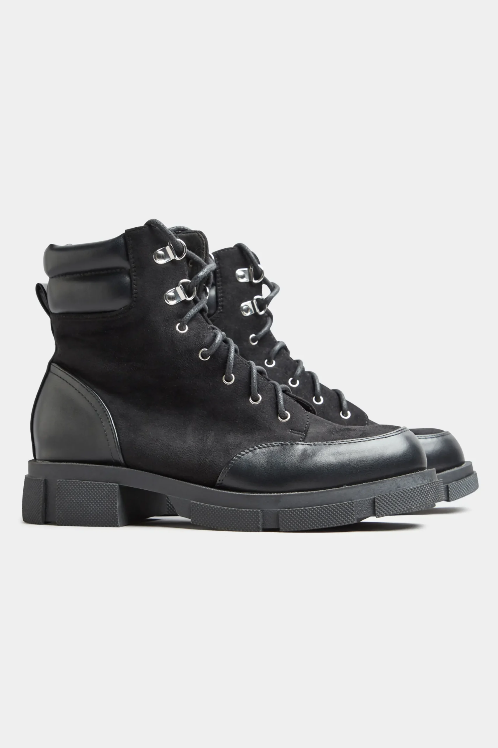 M&Co Limited Collection Limited Collection Black Faux Suede & Leather Lace Up Boots In Wide E Fit>Women Boots