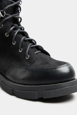 M&Co Limited Collection Limited Collection Black Faux Suede & Leather Lace Up Boots In Wide E Fit><noscript><img width=