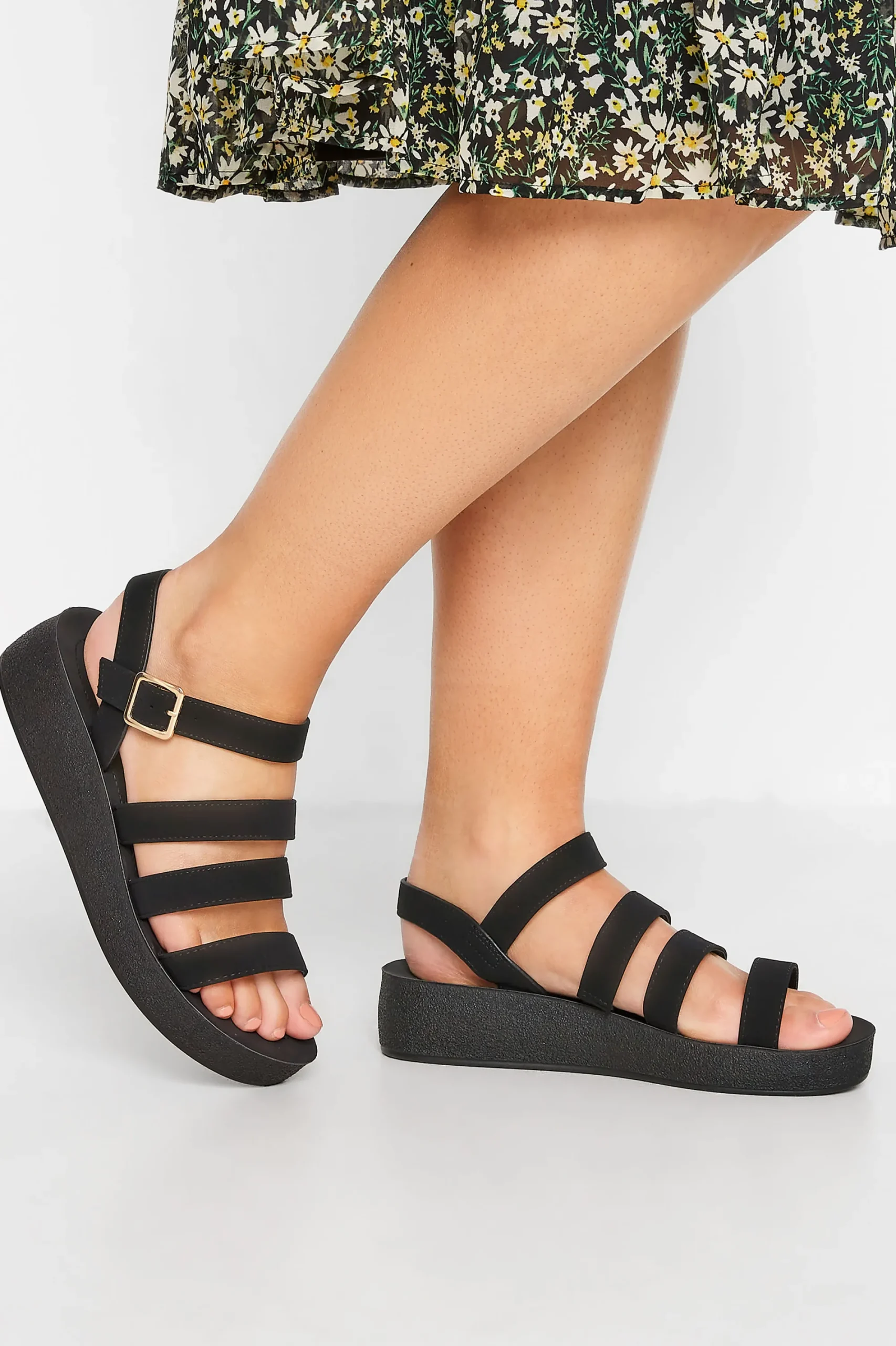 M&Co Limited Collection Limited Collection Black Multi Strap Sporty Platform Sandals In Extra Wide Eee Fit>Women Flat Shoes