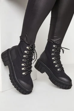 M&Co Limited Collection Limited Collection Black Canvas Chunky Combat Boots In Wide E Fit>Women Boots