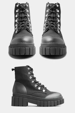 M&Co Limited Collection Limited Collection Black Canvas Chunky Combat Boots In Wide E Fit>Women Boots