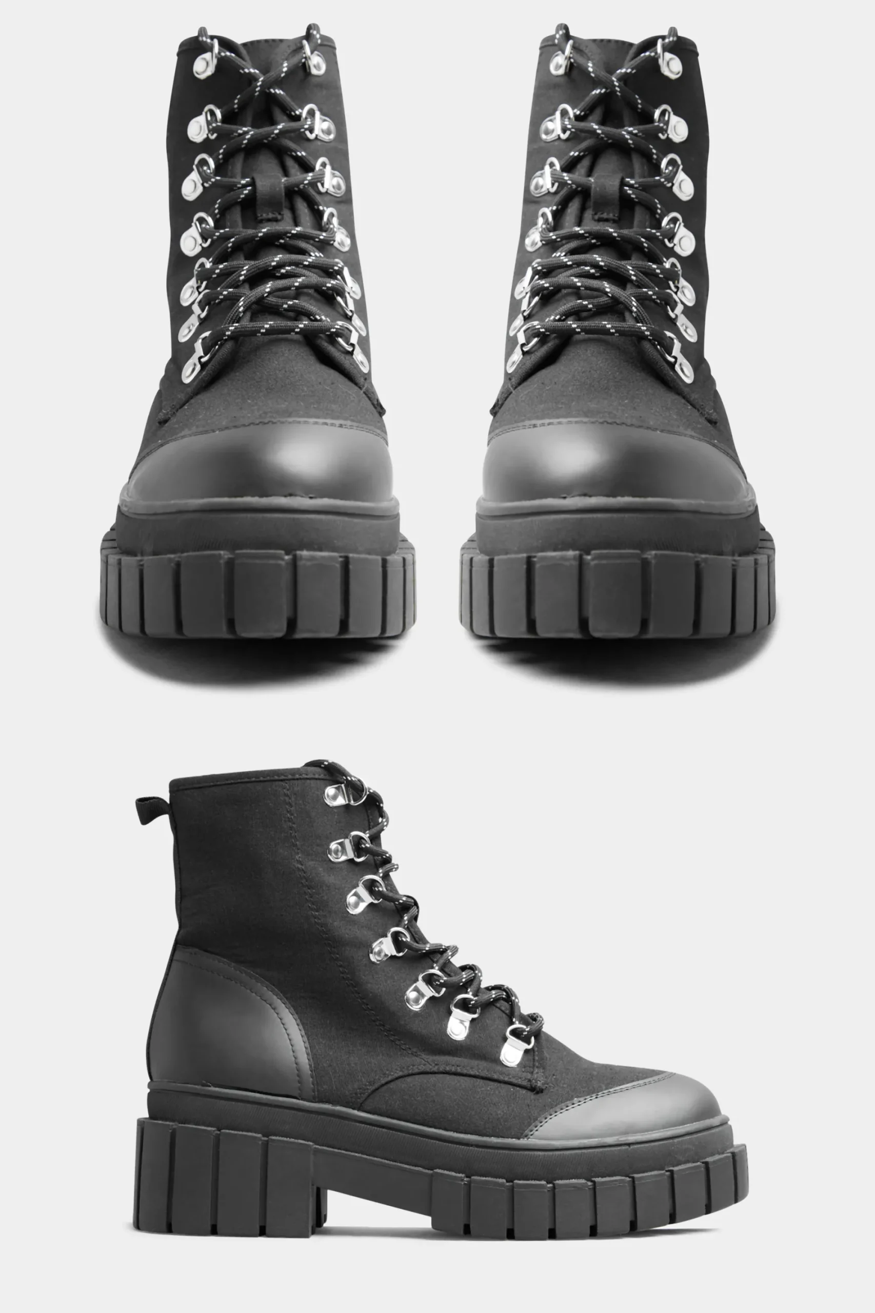 M&Co Limited Collection Limited Collection Black Canvas Chunky Combat Boots In Wide E Fit>Women Boots