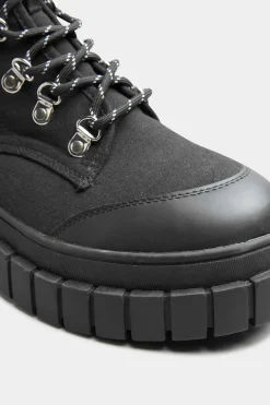 M&Co Limited Collection Limited Collection Black Canvas Chunky Combat Boots In Wide E Fit><noscript><img width=