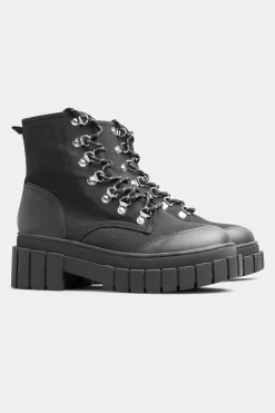 M&Co Limited Collection Limited Collection Black Canvas Chunky Combat Boots In Wide E Fit><noscript><img width=