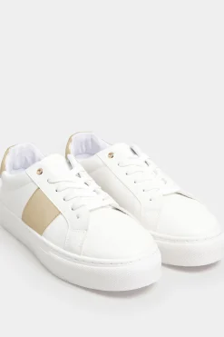 M&Co Limited Collection Limited Collection White & Gold Stripe Trainers In Wide Eee Fit>Women Trainers