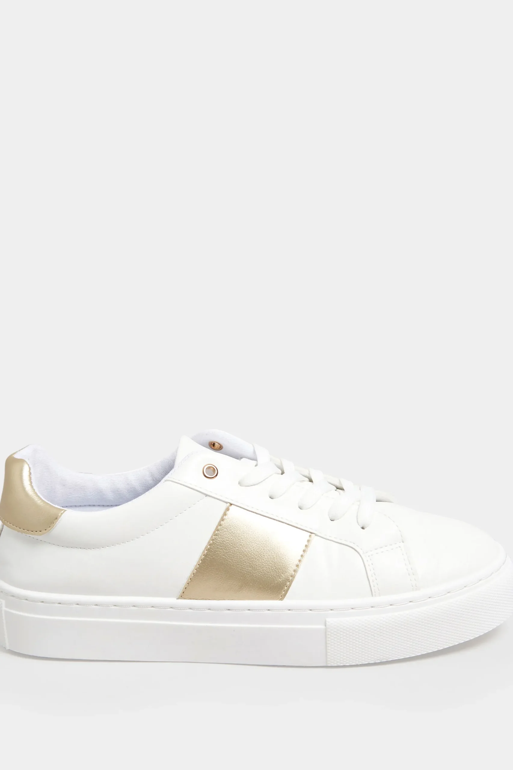 M&Co Limited Collection Limited Collection White & Gold Stripe Trainers In Wide Eee Fit>Women Trainers