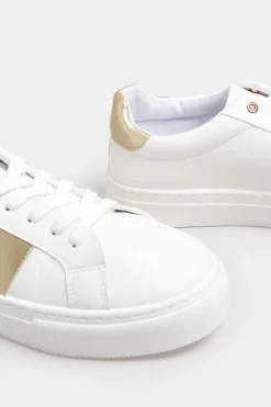 M&Co Limited Collection Limited Collection White & Gold Stripe Trainers In Wide Eee Fit><noscript><img width=