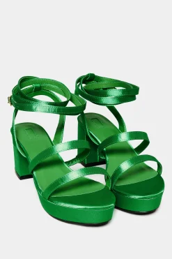 M&Co Limited Collection Limited Collection Green Satin Strappy Platform Heels In Wide E Fit & Extra Wide Eee Fit>Women Heels