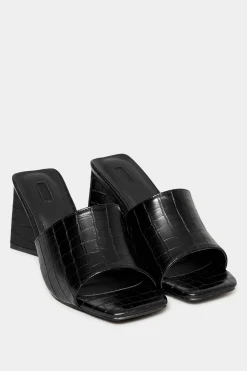 M&Co Limited Collection Limited Collection Black Triangular Heeled Croc Mules In Wide E Fit & Extra Wide Eee Fit>Women Mules & Sliders