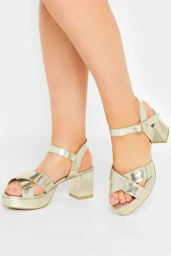 M&Co Limited Collection Limited Collection Gold Metallic Platform Heels In Wide E Fit & Extra Wide Eee Fit>Women Heels