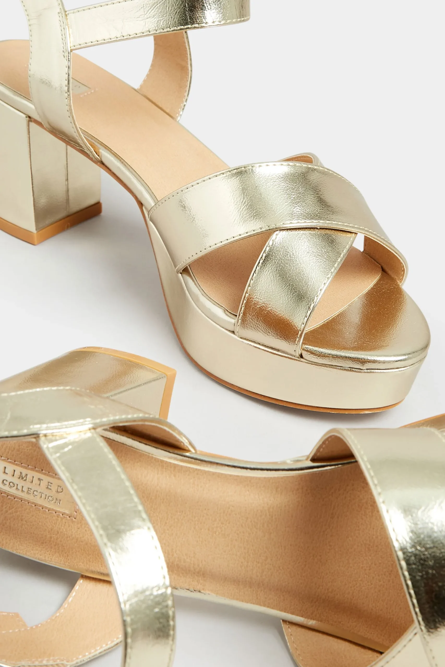 M&Co Limited Collection Limited Collection Gold Metallic Platform Heels In Wide E Fit & Extra Wide Eee Fit>Women Heels