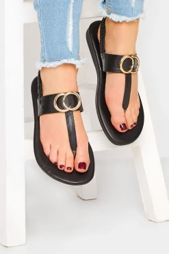 M&Co Limited Collection Limited Collection Black & Gold Double Ring Sandals In Wide E Fit & Extra Wide Eee Fit>Women Sandals