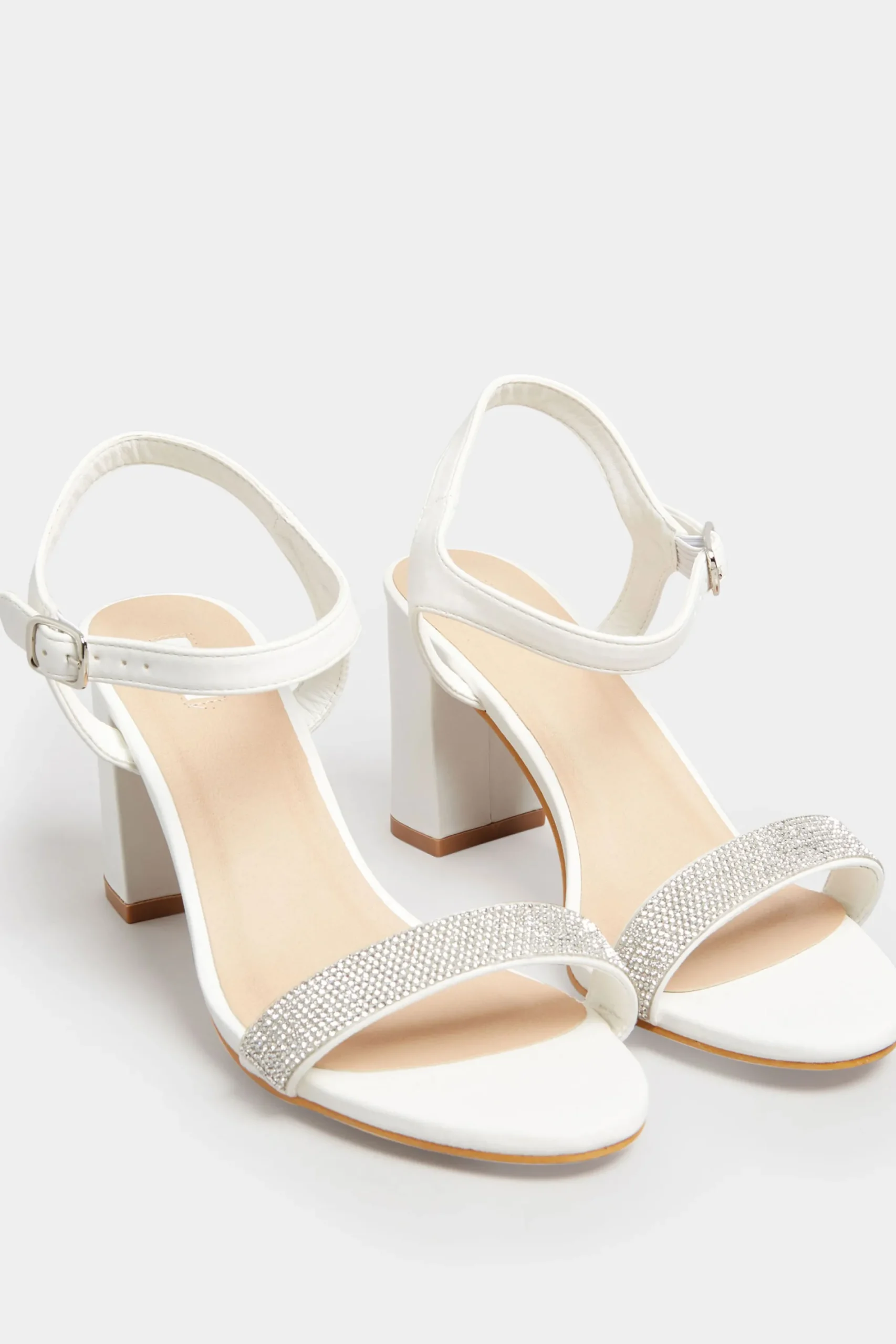 M&Co Limited Collection Limited Collection White Diamante Block Heel Sandal In Wide E Fit & Extra Wide Eee Fit>Women Heels