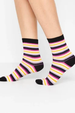 M&Co Lts Lts 3 Pack Black Star & Stripe Print Ankle Socks>Women Socks